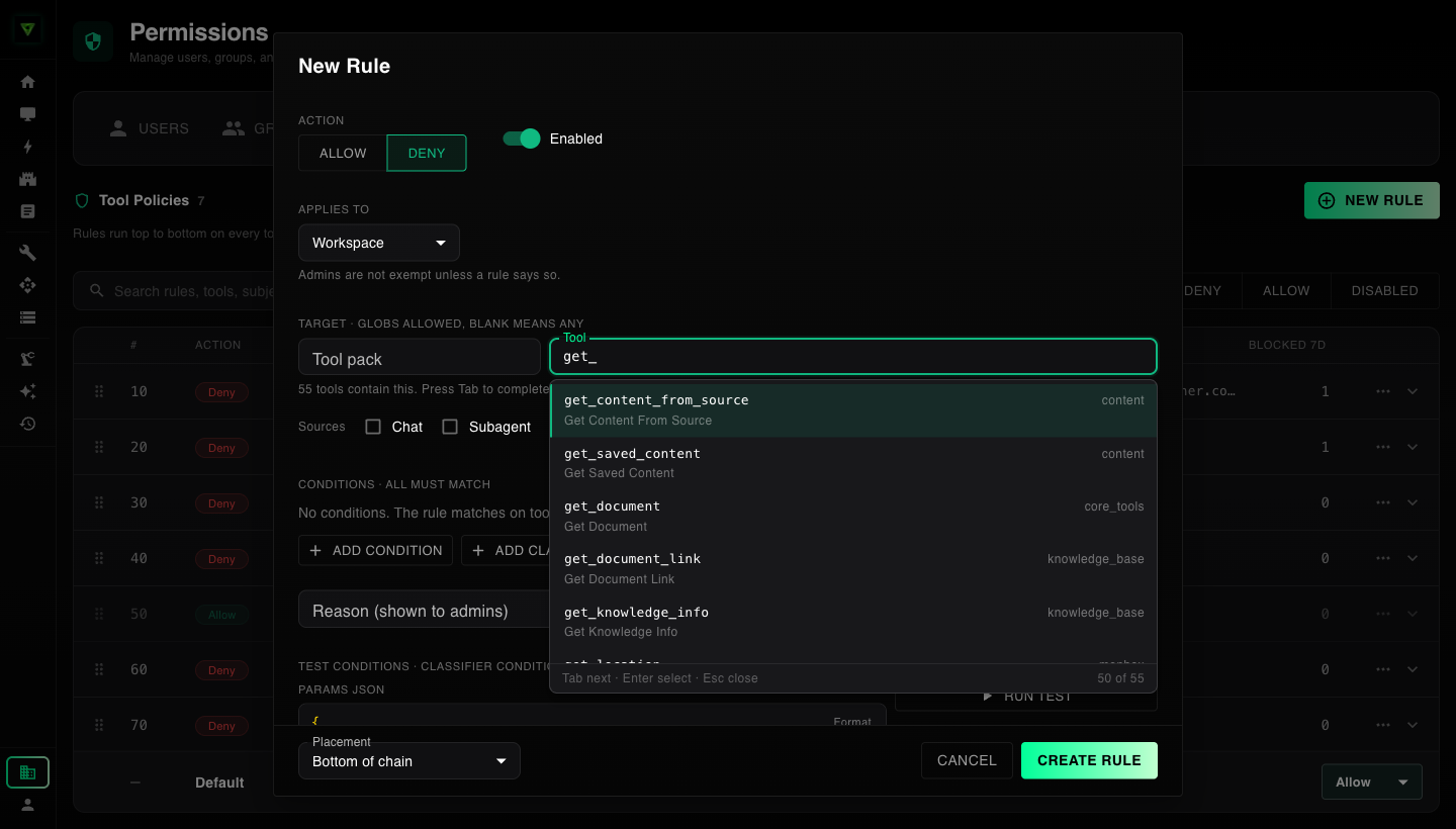 The rule editor with a target chosen by tab completion